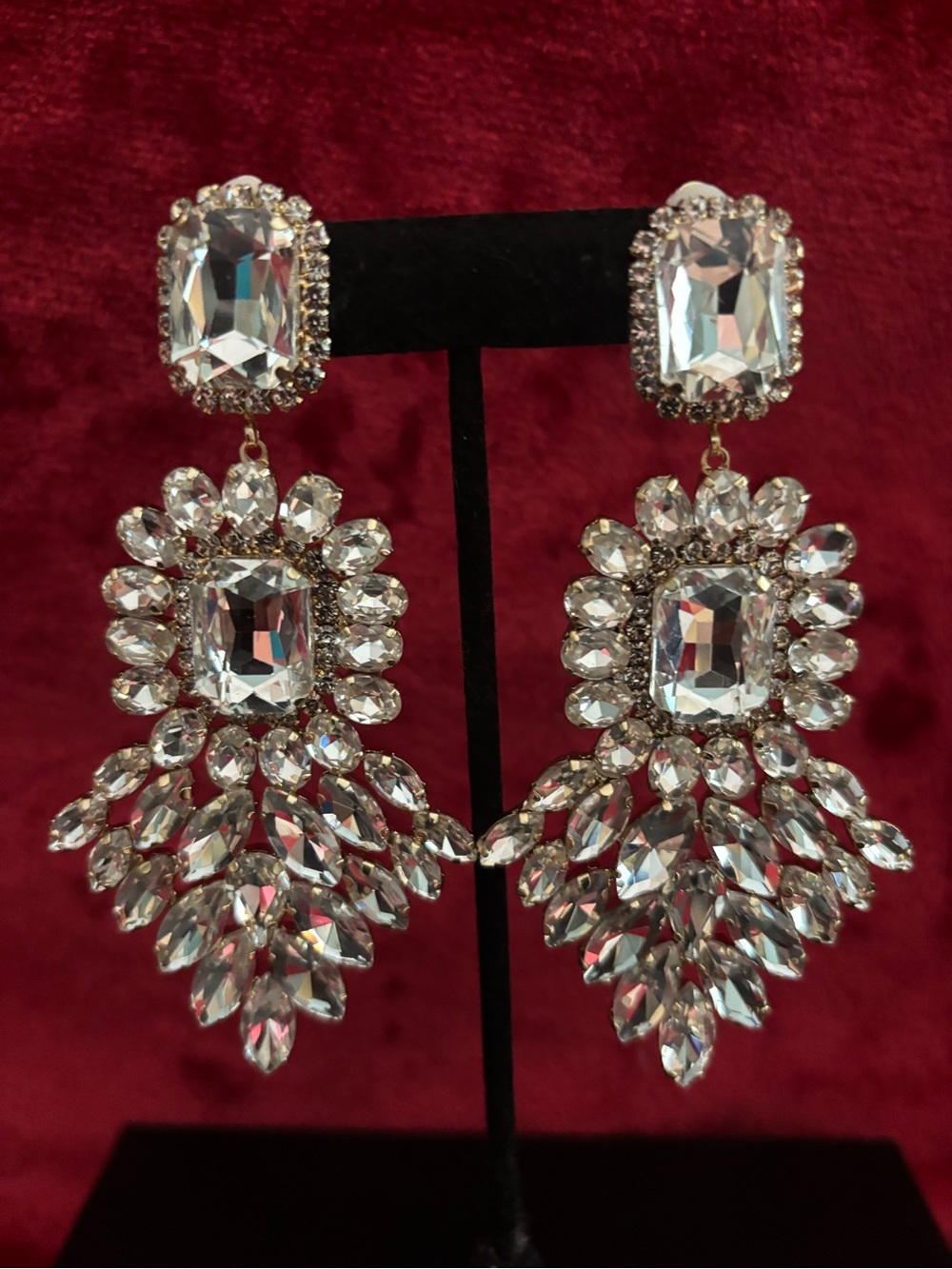 Crystal Chandelier Drop Earrings - Clear Crystal clip on